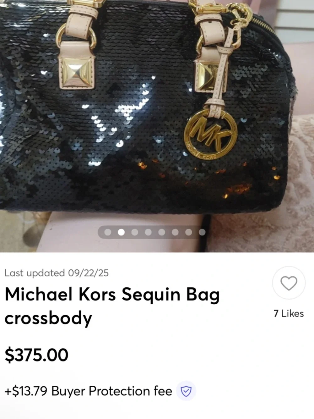Michael Kors Black Sequin Grayson Satchel Leather Handles & Base Gold Hangtag